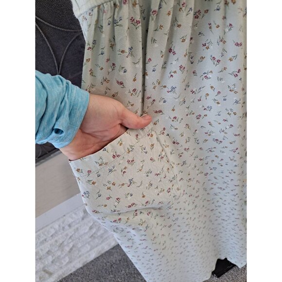 Vtg Casual Corner Green Ribbed Floral Button-Down Maxi Dress Short Sleeve Pocket - Picture 3 of 12